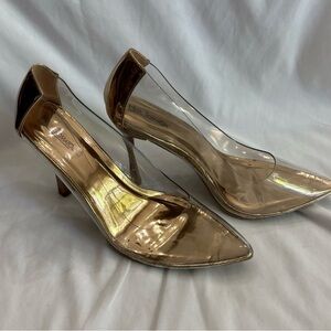 Ladies Hot Tomato Size 9 1/2 W Clear And Rose Gold Dance Formal Prom 3”Dance